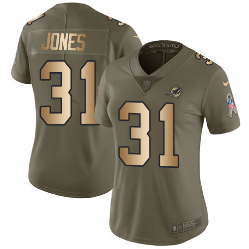 Nike Miami Dolphins #31 Byron Jones Olive Gold Women Stitched NFL Limited 2017 Salute To Service Jersey->women nfl jersey->Women Jersey